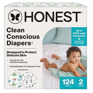 The Honest Company 124 hypoallergenic fragrance free Diapers 12-18 poundssize 2